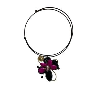 Vintage Pink and Black Floral pendant choker style Necklace